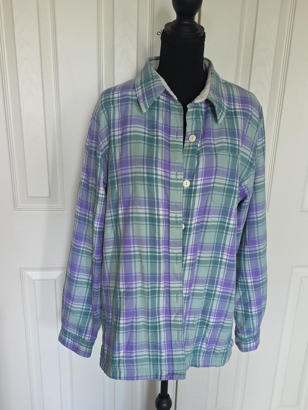 L.L. Bean Plaid Button-Down Shirt - Purple & Mint